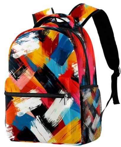 Travel Lightweight Rucksack, Colorful Abstract Geometric Pattern Casual Teenage Laptop Schoolbag Medium Size