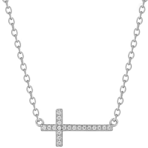 XENOX® Kreuz Halskette - Damen Halskette aus hochwertigem 925/- Sterlingsilber mit Kreuz-Anhänger und Zirkonia Steinen | XS10035