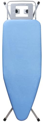 STANEW Tabla de Planchar 120 x 45 cm,Plegable Tabla Planchar,Apto para planchas de Vapor, Sistema de Cierre de Seguridad,Altura Regulable,100% Algodón,con Soporte Sólido Unidad de Vapor(Azul)