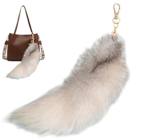 HSKRKOW 1 Stück Fuchsschwanz Anhänger 40Cm, Therian Tail Keychain Extra Groß, Fox Tail Bag Charms, Schlüsselring Tasche Zusätze Auto Schlüsselketten Anhänger Weich Flaumig Dicht Dekoration(A) (A) (C)