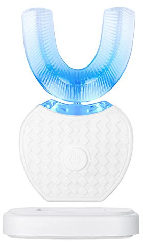 Ultraschall Zahnbürste, Automatische Zahnbürste 360° Selbstschall Zahnbürste, Zahnaufhellungsbürste mit Timer Drahtlose Aufladung 360° Ultraschall-elektrische Zahnbürste für Erwachsene (Weiß, 1)