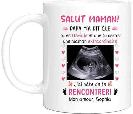HALUMI Mug Photo Personnalisé Future Maman Tasse A Café Originale J'ai Hâte De Te Rencontrer Cadeau Femme Enceinte Annonce Grossess Bébé Fête Des Mères Noël Anniversaire Mug En Ceramique 330ml 440ml
