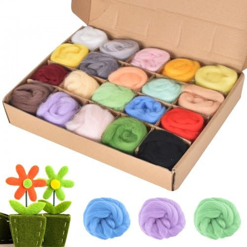 Hnonoxy Farben Filzwolle Trockenfilzen,20Pcs Wolle zum Filzen,Nadel Filz Wolle Set,Trockenfilzen und Nassfilze Zwei Verwendungen,zum Nassfilzen und Trockenfilzen DIY Basteln(Mehrfarbig)
