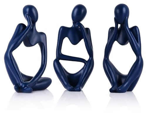 XIYOUQI Navy Blue Thinker Statue 3er Set - Marineblau Dekor für Tisch, TV-Ständer, Regal, Schreibtisch - Harzfiguren für Wohnzimmer, minimalistisches Bücherregal dekorativ, moderne Skulptur