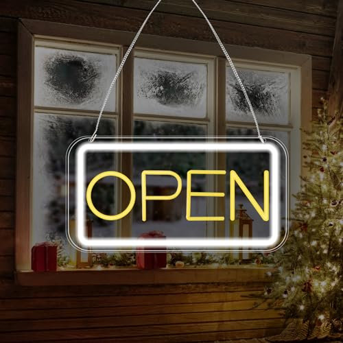 Rehomy Open Neon Sign, Dimmable LED Light Up Signs for Business Wall Decor, 10-Level Adjustable Brightness Display Sign for Window Store Club Hotel Bar Shop Coffee Salon Hotel Walls