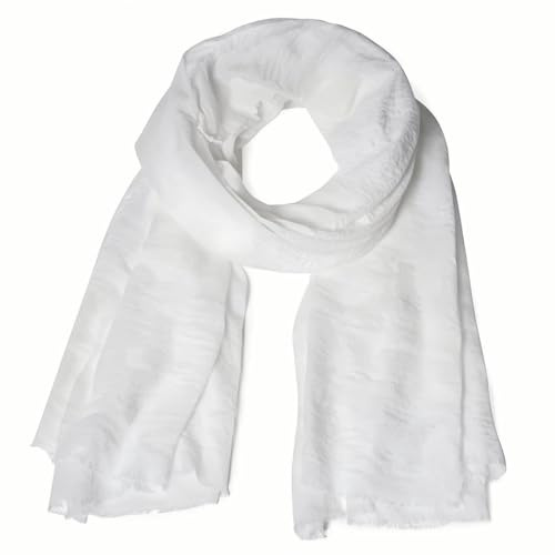 Nydotd Women Summer Cotton Linen Scarf Crinkle Long Beach Shawl Wrap hijab with Fringe (White, 71 x 35 Inch)