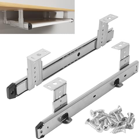 Under Desk Keyboard Tray Pull Out Slide Height Adjustable Slide Out Keyboard Draw Holder Track Full Extension Ball Bearing Under Table Lift Bracket for Mounting Music Keyboard Piano Without Tray