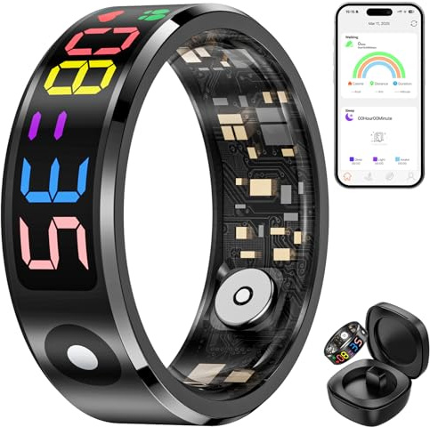 Haulvean Multifunktionaler Smart Ring mit Display - Herzraten & Schlafüberwachung, 5ATM Wasserdicht, Langzeitbatterie, Android & iOS kompatibel Gesundheit Tracker (9#)