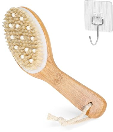 Gullskies Trockenbürste Lymphdrainage, Trockenbürste Körper mit Holzgriff (25×7×3.5cm), Trockenbürste Cellulite mit Natürliche Borsten– für Peeling und Lymphdrainage.
