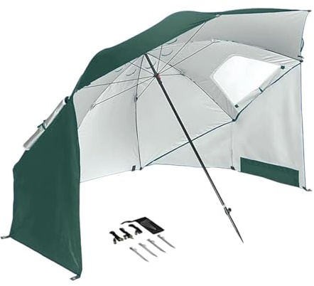 Parasol de plage portable avec fenêtre de visualisation pour le camping et la pêche, tissu Oxford, protection solaire, 205 cm de diamètre, vert
