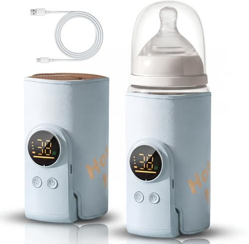 Flaschenwärmer Baby unterwegs 8000mAh Akku, 6 Temperaturen (Blau) | Tragbarer Flaschenwärmer mit LED-Display, Nachtlicht & USB-C Schnellladung – für unterwegs & Nachtfütterung