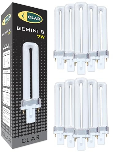 CLAR - Bombilla Fluorescente Gemini S 7W 2700K G23 Luz Blanca Calida Lámpara Vertical Compacta CFL Bajo Consumo Iluminación Técnica Profesional Reemplazo Interior Oficina Cocina Escritorio Taller