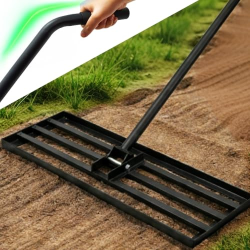 Rasen Rakel 75x25cm, Schwerer Nivellierrechen mit 185cm Ergonomischem Griff | Robuster Rasennivellierer für Erde, Kies und Dünger, perfekt für Garten, Golfplatz, Hof und weitere Außenbereiche