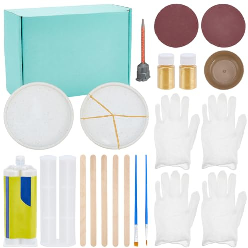 WEBEEDY Kit di Riparazione Kintsugi Gold Art Giapponese con Kit Pratica Piastra Colla per Principianti per Riparare Ceramiche Rotte con significato Vetro Giada Regalo Artigianale D'Arte