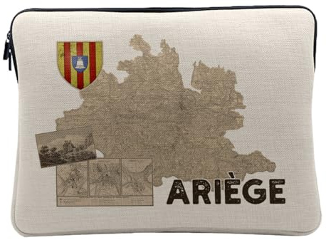 Housse Ordinateur et Tablette Aspect Lin - Ariège 09 Departement Foix Carte Ancienne Occitanie - 10 Pouces Pochette de Protection PC Portable Imprimé en France