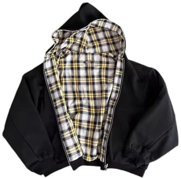 yssgtt Herren Hoodie mit Reißverschluss Reversible Karierte Jacke Y2K Kapuzenpulli Kapuzenjacke