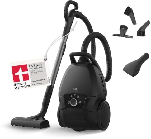 AEG VX9 Staubsauger mit Beutel, leise 69 dB, 3 J. Garantie, 650W, VX9-5-EBR | Für Allergiker u. Haustierbesitzer, HEPA Filtration, AllFloorAUTO-Bodendüse, 5 l Staubbeutel, 12 m, Tierhaar-u. Zusatzdüsen