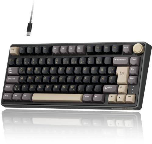 RK ROYAL KLUDGE R75 Mechanische Tastatur Kabel, Gaming Tastatur 75 Prozent QWERTZ RGB, Gasket Mechanical Keyboard mit CNC-Knopf, PBT MDA Tastenkappen, Hot Swap, Tactile Beige Switches, Schwarz