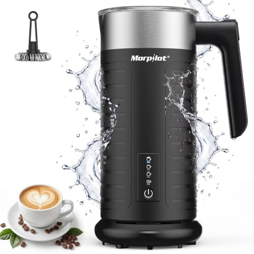 Morpilot Montalatte Elettrico Lavabile in Lavastoviglie, Milk Frother 4 Modalità, Schiuma Calda/Fredda e Latte Caldo, 115ml Schiuma, 240ml Latte, Silenzioso