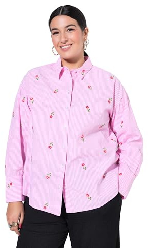 Studio Untold Femme Grandes Tailles Chemise à Rayures Oversize, Motif Floral brodé Rose Vif 46+ 848096804-46+