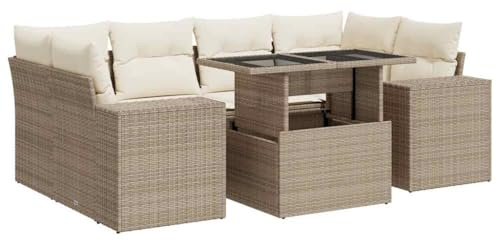 Owoxanthellate 7-TLG. Rattan Gartenmöbel Set Beige 55 x 53 x 34 cm Poly Rattan Sitzgruppe für Balkon Terrasse Lounge Outdoor Wohnzimmer im Freien