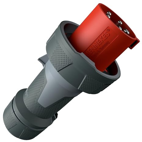 MENNEKES 13225 Power TOP Xtra Plug with Rubberized Area, IP 67 Protection, 6 hours Earth Position, 5 Pole, 125 A Current, 400V, Red