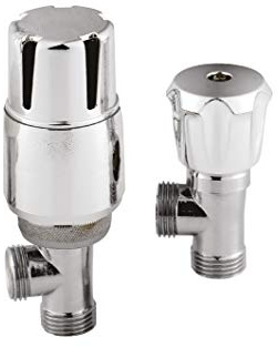 nuie HT326 Modern Bathroom Round Angled Thermostatic Radiator Valves, 130 x 45 x 76mm, Chrome