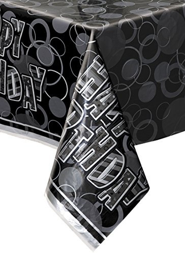 Unique Party 28473 - Glitz Black and Silver Birthday Plastic Tablecloth, 7ft x 4.5ft