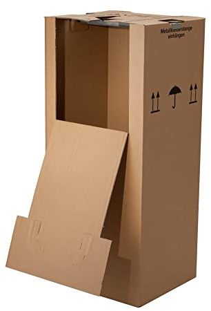BB-Verpackungen 12x Kleiderbox MAXI 612 x 522 x 1370 mm 2-wellig (12 Stück) - großer Kleiderkarton mit Metallstange, Grifflöcher und bis 60kg Traglast