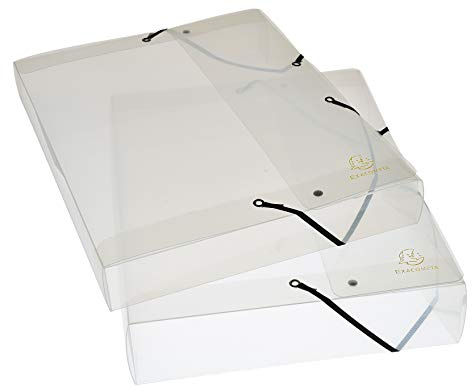 Exacompta 5972E Packung (mit 8 Archivboxen Crystal aus PP, robust und strapazierfähig, mit Gummizugverschluß, DIN A4, Rücken 40mm) kristall, 8 Stück