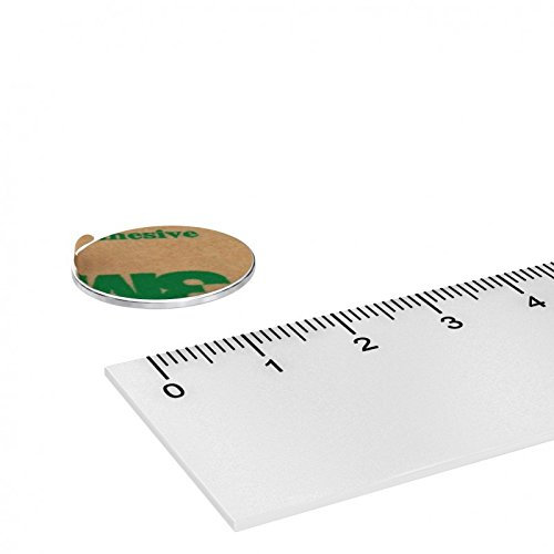 10 x Neodym Scheiben Magnet, 20 x 1 mm, vernickelt, selbstklebend durch Klebefolie, Grade N35, Klebemagnet