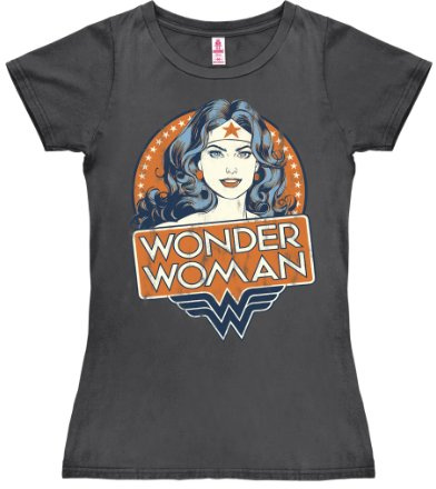 Logoshirt® DC Comics I Wonder Woman I Portrait I T-Shirt Print I Damen I kurzärmlig I dunkelgrau I Lizenziertes Originaldesign I Größe S