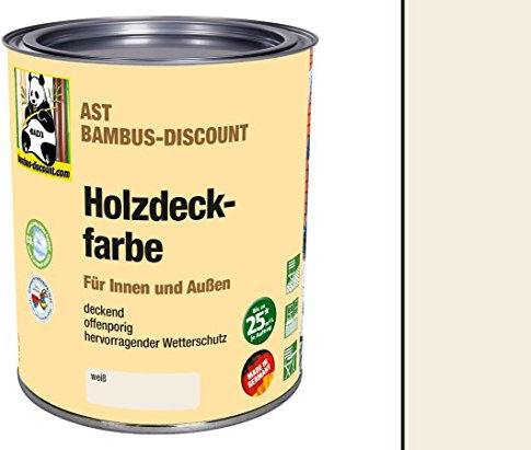 bambus-discount.com Holzdeckfarbe weiß 0,75 Liter für Innen und Außen - deckend, offenporig, hervorragender Wetterschutz - Bambusrohre lackieren
