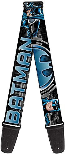 Gitarrengurt von Buckle-Down 34-60 BATMAN Poses/Bat Signal CLOSE-UP Black/Grays/Blues