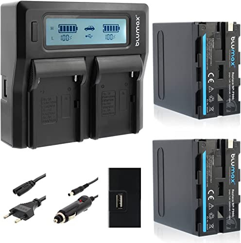 2X Blumax Akku NP-F990 / NP-F970 LG-Akku 10400mAh + Dual Ladegerät kompatibel mit Sony NP-F750 NP-F550 NP-F960