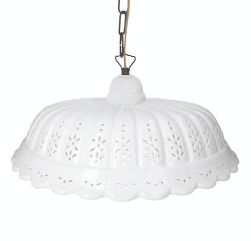 Keyhomestore - Lampadario Sospensione - Paralume in Ceramica Traforata Decorata a Mano Diametro 42 Cm - Lampadario Camera da Letto - Lampadario Soggiorno - Made in Italy