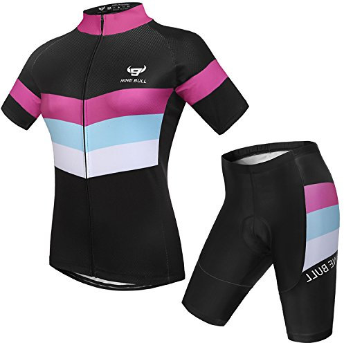 Damen Radtrikot Kurzarm MTB Bike Bekleidung Rennrad Shirts Shorts Gepolsterte Hose - Violett - X-Groß