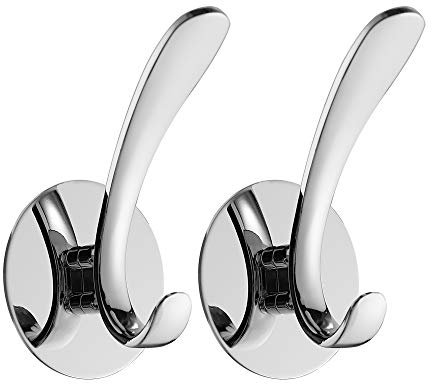 Wopeite Handtuchhaken ohne Bohren 2er Pack, Edelstahl Handtuchhaken für Badezimmer, Selbstklebender Klebehaken, Klassischer Kleiderhaken Kleben, Wandhaken Hochbelastbar, Poliert - Silber (C-Form)