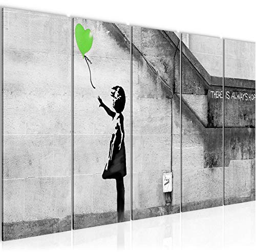 Runa Art Bild Banksy Ballon Girl Wandbilder auf Vlies Leinwand 5 Teilig Wanddekoration Loft Wohnzimmer 301656b