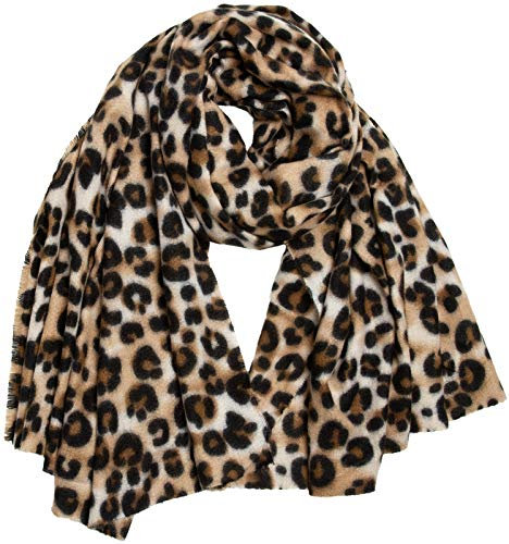Caspar SC501 weicher warmer Damen XL Schal mit Leo Animal Print, Farbe:braun, Größe:Einheitsgröße