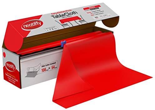Neatiffy 137 cm x 30 m Einweg-Tischdecke aus Kunststoff, für Party/Bankett, Tischdecken für rechteckige/runde/quadratische Tische, entspricht 12 Picknick-Packungen (rot)