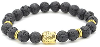 MILAKOO Lava Rock Armband mit vergoldetem Buddha für Männer & Frauen 8mm Perlen elastisches Armband