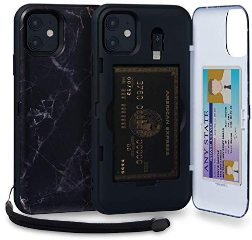 TORU CX PRO for iPhone 11 Case Wallet | Protective Shockproof Heavy Duty Cover with Hidden Card Holder & Card Slot |Wrist Strap, Lightning Adapter Mirror Included - Marble