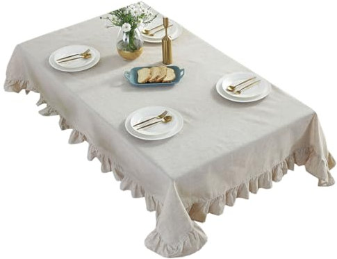 ACVIP Tischdecke Unifarbe Rechteckige Tischtücher mit Rüschen Baumwolle Leinen Tischdecken Rechteck Couchtisch(Leinenfarbe, 120 x 120 cm)
