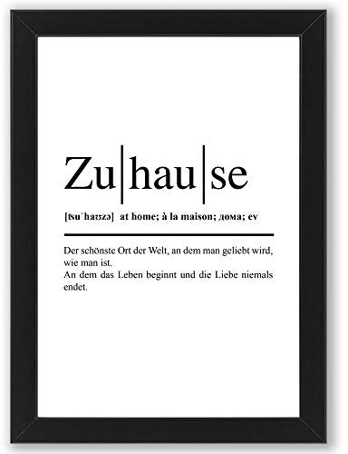 WANDKIND Zuhause Definition inklusive Bilderrahmen DIN A4 - Poster mit Rahmen - Kunstdruck als Wand-Dekoration (Schwarz)