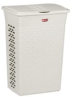 BranQ Cotton Wäschekorb mit Deckel Wäschebehälter Wäschesammler Rechteckig (55L, Weiß)