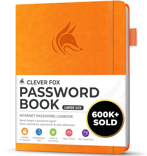 Clever Fox Password Book with Alphabetical Tabs, 18x25 Keeper Yellow | Hardcover 18 x 25cm, large password keeper & internet address book for seniors, office supplies, website login organizer