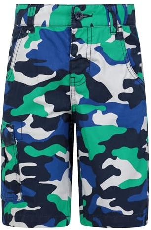 Mountain Warehouse Kids Camo Cargo Shorts - 100% Cotton Shorts, Lightweight Short Trousers, Pockets, Easy Care Camo Pants - Spring Summer, Camping, Travelling Bright Blue (Camo) Kids Size 9-10 Years