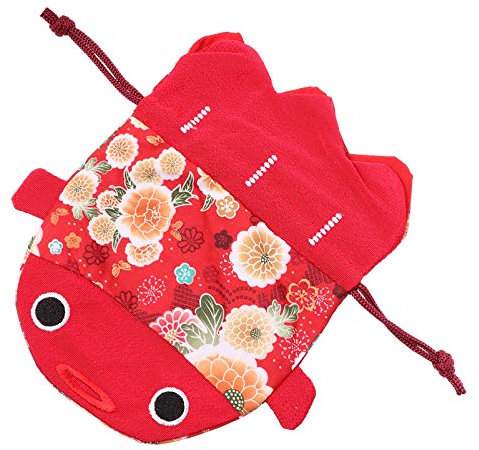 NUOBESTY Chirimen Kimono Imprimé Poisson Rouge Poche à Cordon Porte-Monnaie Porte-Monnaie Bijoux Cosmétiques à Clés de Bonbons Chinois Décorations de de