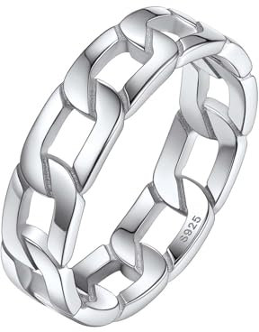 Silvora Fashion Cuban Kette Ring aus S925 Silber Ketten Stil Band Ringe Aushöhlen Ketttenringe in Punk Style Panzerkette Fingerring in Weißgold Ringgröße 67(21.4) Hochzeit Verlobungs Ringe
